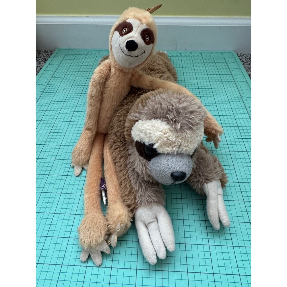 FAO Schwarz and Multipet Sloth Plush Toy Bundle Brown Tan Stuffed Animals